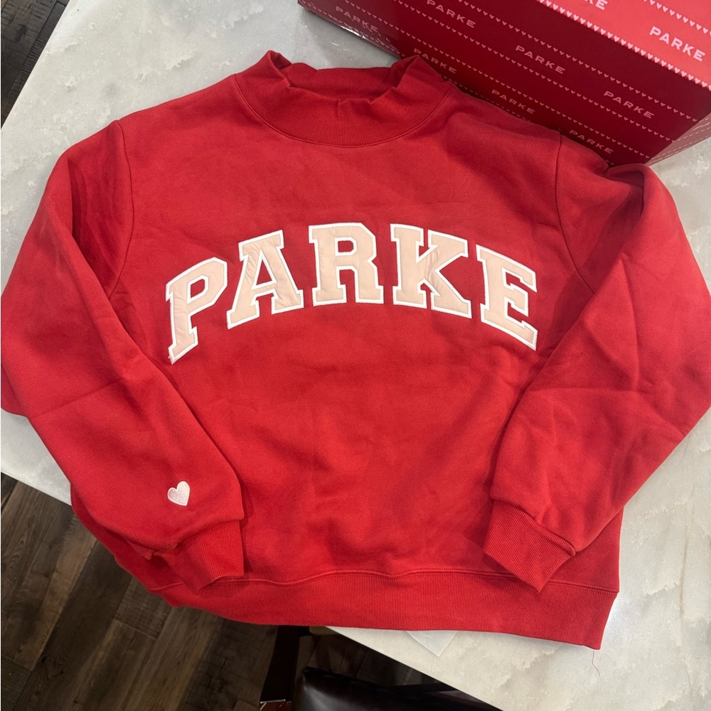PARKE Valentine’s Crimson Varsity Mockneck Sweatshirt Size L/XL